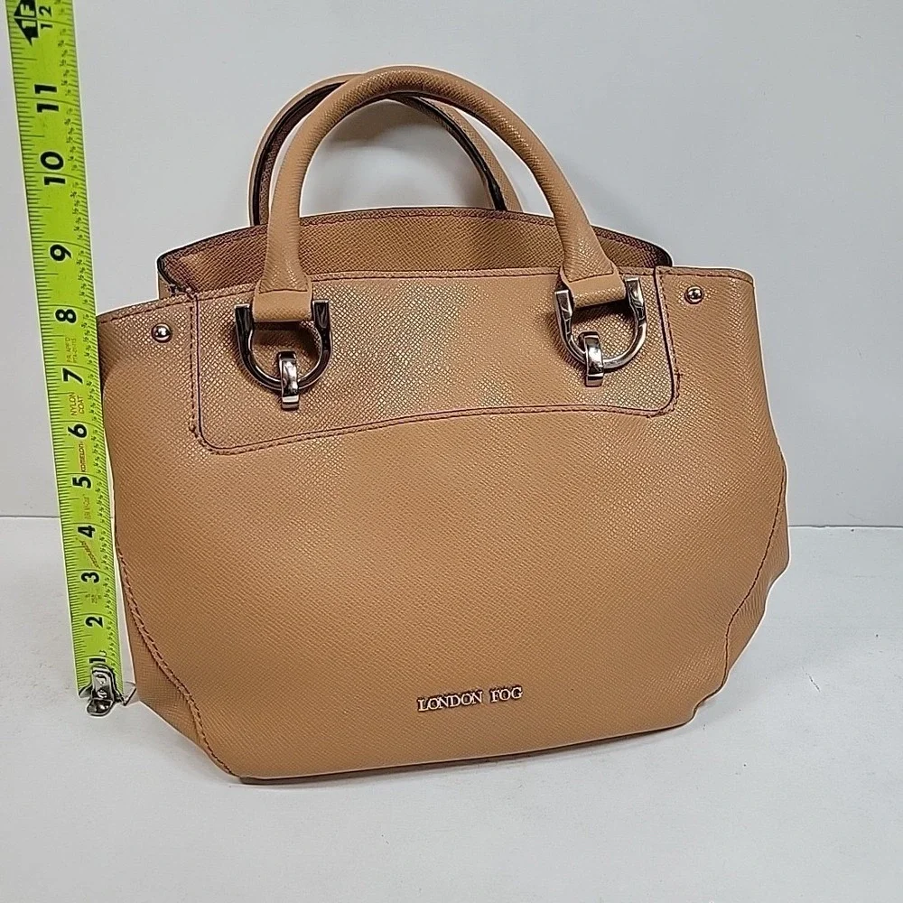 London Fog Beige Satchel Handbag Womens Faux Leather Structured Tote Purse